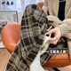 伊離姿新款加絨咖色格子褲子女秋冬高腰垂感闊腿褲新款休閑加厚直筒棉褲 主圖色 均碼 大號【130-150斤】