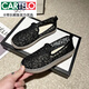 卡帝樂(lè)鱷魚(yú)（CARTELO）輕奢平底漁夫鞋女夏季懶人鏤空一腳蹬蕾絲網(wǎng)鞋淺口休閑豆豆鞋 黑色 38