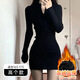 夏洛熊 XALORXION秋冬黑色顯瘦冬季辣妹女短裙包臀裙子短款內搭高級感性后媽連衣裙 黑色拉鏈款【加絨加長(cháng)】 S