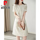 皮爾卡丹（pierre cardin）法式連衣裙女2025夏季新款通勤圓領(lǐng)寬松優(yōu)雅收腰顯瘦直筒裙 米白色 L