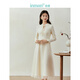 茵曼（INMAN）【商場(chǎng)同款】溫柔國風(fēng)拼接毛織裙春秋季女裝新品顯瘦中長(cháng)裙 田園杏 M