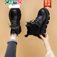 卡帝樂(lè )鱷魚(yú)（CARTELO）真皮厚底馬丁靴女2025秋季新款英倫風(fēng)增高單靴黑色炸街短靴小碼34 黑色加絨 37
