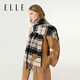 ELLE禮盒裝100%綿羊毛圍巾女士秋冬季圣誕禮物保暖大格紋披肩圍脖