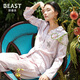 野獸派（THE BEAST）野桃木槿花粉條紋女士22姆米真絲家居服套裝 女士 L 