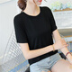 尚簡(jiǎn)紛ins莫代爾T恤女短袖秋季寬松五分袖顯瘦純色小圓領(lǐng)體恤打底衫上衣 黑色圓領(lǐng)短袖 L 【建議105-120斤】