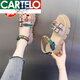 卡帝樂(lè)鱷魚(yú)（CARTELO）真皮羅馬涼鞋女厚底夏季2025新款軟底增高仙女風(fēng)平底女涼鞋 綠色/標(biāo)準(zhǔn)碼數(shù) 35
