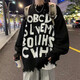 POUM美式高街流蘇毛衣男春秋冬季潮牌潮流圓領(lǐng)針織衫寬松休閑線(xiàn)衣外套 GCFS-MY9124黑色 L （尺碼偏小，建議選大一碼）
