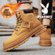 花花公子做舊馬丁靴男靴子秋冬季高幫男鞋工裝皮靴子男士加絨棉雪地大黃靴 黃色 CPL1255134 41