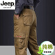 JEEP SPIRIT高檔工裝褲男士寬松直筒秋冬厚款大碼戶(hù)外多口袋純棉春秋季休閑褲 深卡其色 (春秋款) 常規 29 腰圍2.2尺