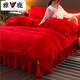 雅鹿加厚法蘭絨床上四件套冬天保暖牛奶絨床單被套雙面珊瑚絨加絨床品 大紅玫瑰【升級加厚牛奶絨】 1.8m 床單款 四件套-被套200*230cm
