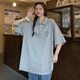 她風(fēng)采 2021夏裝新品Polo衫短袖T恤女學(xué)生中長(cháng)款原宿BF港風(fēng)半袖上衣ins 灰色 2XL
