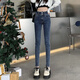 月半晴（YUEBANQING）藍灰色高腰牛仔褲女2025春秋新款彈力緊身顯瘦有型小腳鉛筆褲子 藍灰_833 27 _建議90-100斤