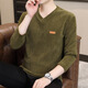 奧軒爵 長(cháng)袖t恤男v領(lǐng)加絨加厚衛衣男士潮流套頭打底衫秋冬季男裝上衣服 卡其色（不加絨） M 建議85-100斤