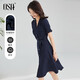 歐莎（OSA）氣質(zhì)職業(yè)連衣裙子女夏季新款中長(cháng)款收腰顯瘦正裝襯衫裙子 藏藍色 M
