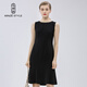 名師路連衣裙打底無(wú)袖小黑裙新款春秋裝時(shí)尚通勤簡(jiǎn)約花邊圓領(lǐng)修身女裙子 黑色88 M