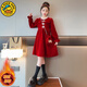 G.DUCKKIDS小黃鴨女童連衣裙紅色冬季中國風(fēng)女大童秋冬款公主裙加絨加厚裙子 紅色 贈圖片同款包包 120 cm