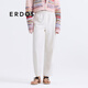 ERDOS 春夏圓機松緊腰羊毛混紡直筒褲挺括寬松女休閑褲褲子 白 M