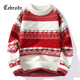 Cebrodz法國 毛衣男秋冬季新款潮牌線(xiàn)衣加厚圓領(lǐng)保暖內搭青少年針織衫 紅色 XL