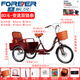 永久三輪車?yán)先四_踏腳蹬腳踩自行單車?yán)夏耆肆嚧叫⌒洼p便成人 80斗酒紅/減震雙鏈條-六級變速