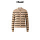 ELAND毛針織衫女柔軟拼色條紋通勤開(kāi)衫2024秋季EECKE49R02 卡其色 160