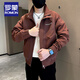 羅蒙（ROMON）刺繡外套夾克男春秋款潮流休閑立領(lǐng)夾克2025新款潮牌痞帥上衣服男 酒紅色 XL