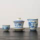 唐豐汝窯三才蓋碗茶具套裝家用青花陶瓷泡茶碗小型泡茶器茶臺一整套 萬(wàn)壽藤青花蓋碗+公道杯+品茗杯