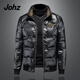 Johz歐貨老佛爺外套冬季90%白鴨絨背面的羽絨服男短款亮面立領(lǐng)高檔 黑色 M （90-115斤）