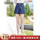 betu百圖女裝高腰百搭牛仔短褲顯瘦A字多色牛仔短褲女2203T59 深藍 L
