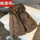 恒源祥帶毛領(lǐng)短款派克服女羽絨滌綸(聚酯纖維)服2024冬季新款小個(gè)子加絨 KG365-咖啡 L 建議110-125斤