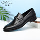 沙馳男鞋鏤空男士皮鞋夏季商務(wù)休閑鞋透氣軟底一腳蹬正裝皮涼鞋 黑色 41歐碼