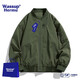 WASSUP HERMU官方潮牌外套男女春秋季美式痞帥棒球服寬松大碼飛行服情侶夾克 軍綠色 L （推薦135-150斤）