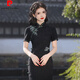 皮爾卡丹（pierre cardin）黑色旗袍夏季新款2025年復(fù)古民國日?？纱┕欧ù汤C女新中式連衣裙 黑色 M