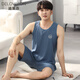 迪萊芬睡衣男夏季冰絲莫代爾綿棉綢薄款背心無(wú)袖加大碼休閑可外穿套裝 19514B灰藍背心 3XL 碼176-186cm，體重180-200斤