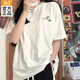 361°短袖t恤女2026冬季港風(fēng)寬松半袖男女同款情侶裝學(xué)生百搭潮牌上衣 白色 L