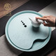 言和堂 圓形茶盤(pán)儲水式干泡茶盤(pán)中式茶臺家用功夫茶具托盤(pán)大號 浪花茶盤(pán)-淺蘭