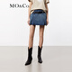 MO&Co.牛仔裙褲春夏中低腰A字壓褶復古洗磨酷辣短褲(附腰帶)摩安珂 牛仔藍色 S 26