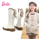 芭比童鞋女童皮靴冬款加絨長(cháng)筒靴時(shí)尚蝴蝶結高筒靴子DA6168米白36碼