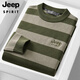 JEEP SPIRIT新款棉質(zhì)條紋毛衣男厚款圓領(lǐng)冬季復古時(shí)尚休閑保暖撞色打底針織衫 軍綠 L (參考130-150斤)