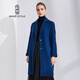 名師路毛呢外套女中長(cháng)款冬季OL通勒簡(jiǎn)約西裝領(lǐng)長(cháng)袖純色肌理面料呢子大衣 深藍色56 M