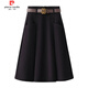 皮爾卡丹（pierre cardin）秋冬毛呢半身裙女a(chǎn)字大擺傘裙2026新款高腰顯瘦中長(cháng)呢子百褶裙子 黑色(無(wú)腰帶) XXL建議135-145斤
