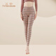 三針舒絨純棉保暖褲女條紋磨毛帶護膝高腰秋冬加厚秋褲內穿棉毛褲防寒 粉黑條/厚款雙面磨毛 320g L /105-120斤