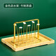 DELISOGA 茶盤(pán)家用長(cháng)方形托盤(pán)北歐風(fēng)格現代輕奢竹制放玻璃杯子架子茶具 【金色架+竹木托盤(pán)】