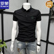 羅蒙（ROMON）潮牌POLO.衫男士短袖t恤夏季2025新款刺繡潮流修身有領(lǐng)上衣體恤衫 黑色 XL