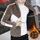 皮爾卡丹（pierre cardin）仿水貂絨毛呢外套男士短款上衣秋冬休閑立領(lǐng)青年男裝加棉呢子夾克 咖啡色 2XL【適合132-146斤】