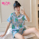 仙之儀睡衣女夏季短袖短褲卡通可愛(ài)仿真絲休閑韓版冰絲家居服兩件套裝