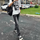 衣然呈品修身牛仔褲男春夏季美式高街復(fù)古水洗加厚微喇彈力休閑顯瘦褲子男 黑色 XL 【建議120-140斤】