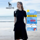 哈吉斯（HAZZYS）女装 夏款斜领气质时尚系带素色日常通勤休闲连衣裙AQWSE03BF02 藏青色NV 160/84A 38