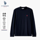 U.S. POLO ASSN.長袖T恤男士通勤寬松休閑長袖上衣百搭含羊毛打底衫 藏藍色 XXXL 