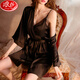 浪莎春季睡衣女吊帶睡裙冰絲薄套裝仿真絲純欲露背女神節送女生家居服 1+69黑色無(wú)墊套裝 L 建議100-120斤