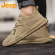 Jeep吉普男鞋 春秋新款復古翻毛皮低幫板鞋 軟底運動(dòng)休閑鞋百搭鞋子男 卡其（此款偏大，請拍小一碼） 39